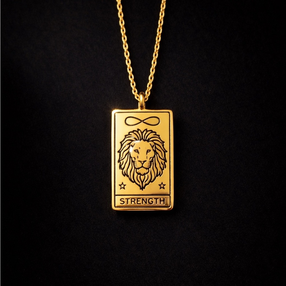 Gold 'Strength' Lion Pendant Necklace